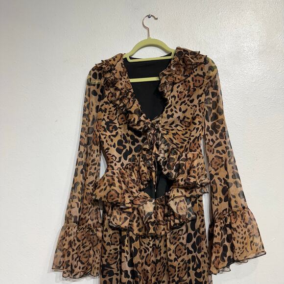Danity Brown Leopard Print Maxi Dress Sz M - Picture 9 of 13